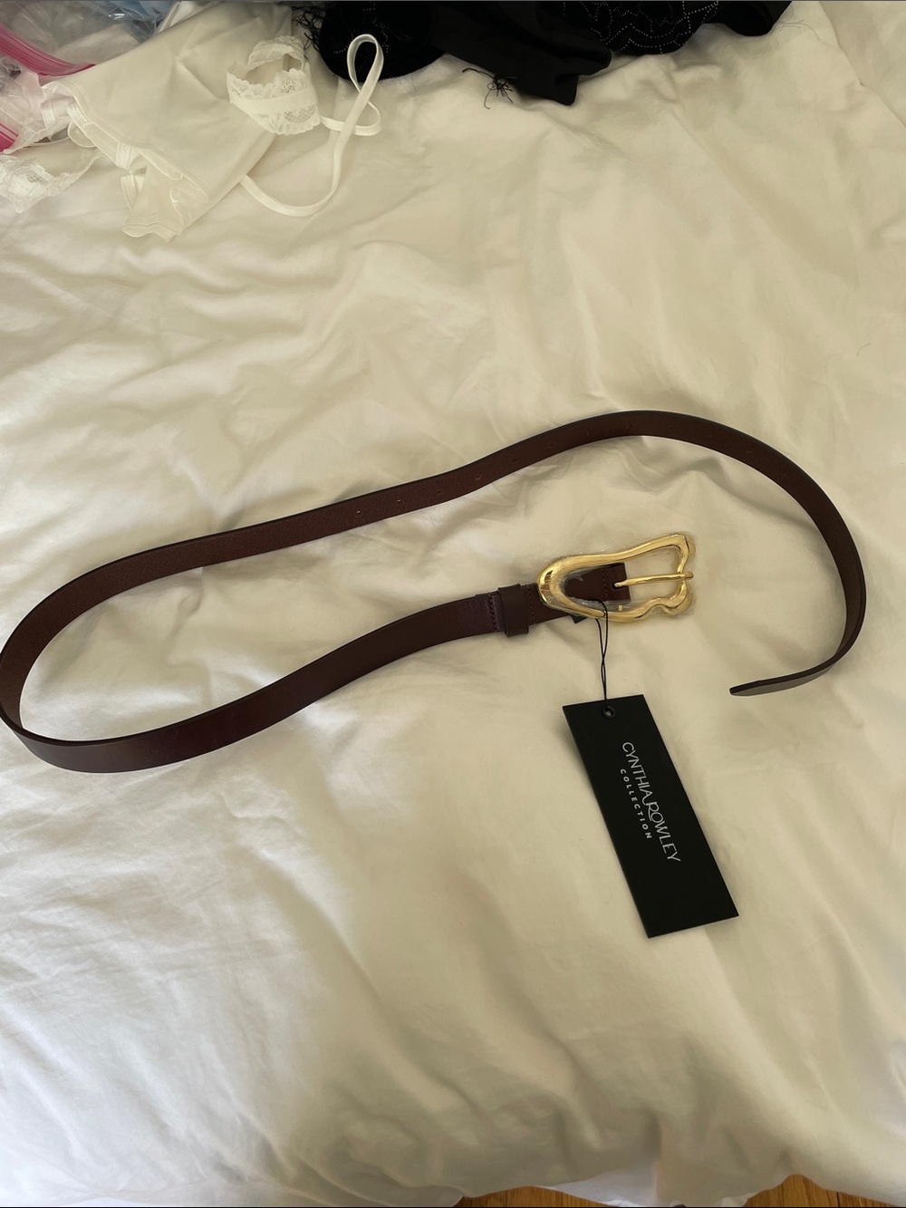 Cynthia Rowley Dark Brown Leather Belt with Sculpted Gold Buckle